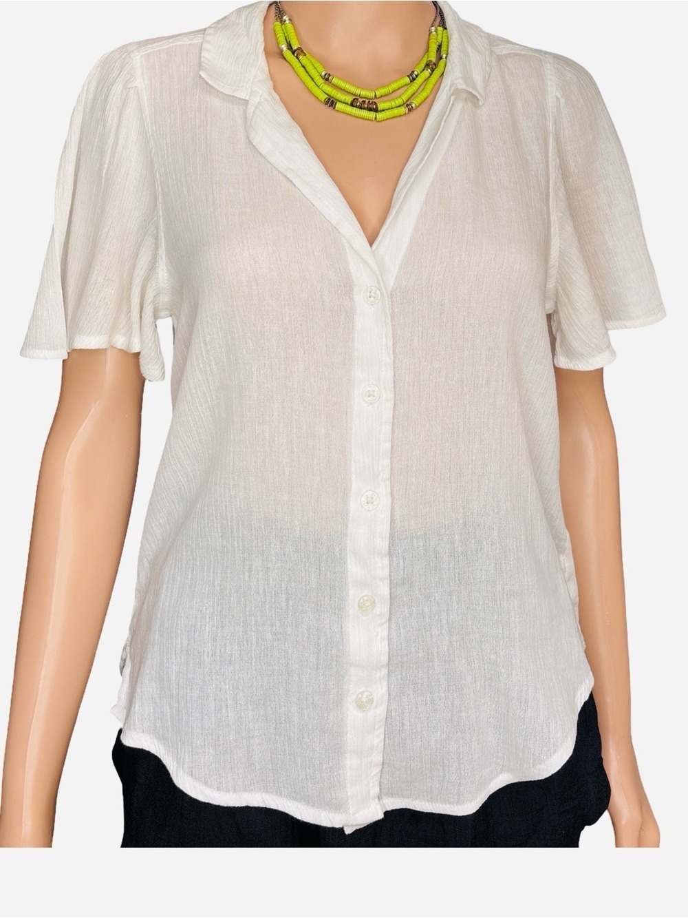 Abercrombie White Button-Down Shirt Flutter Sleeves